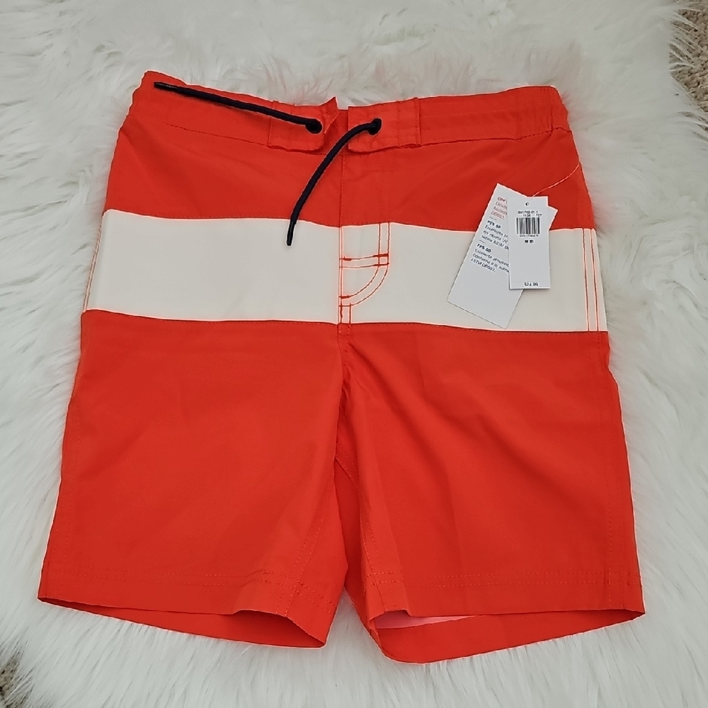 Old Navy Boys M Orange and White Swim Shorts Trunks NWT